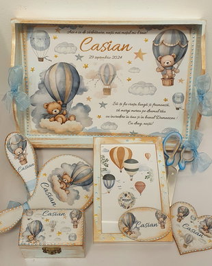 Set personalizat pentru taierea motului / 1an, baieti, tema Ursuleti / Baloane