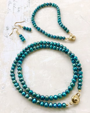 Set cadou perle de cultura bleu turcoaz