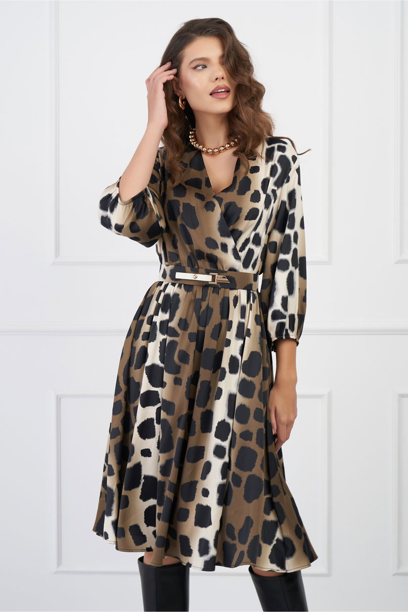 Rochie Sara maro cu animal print si curea in talie