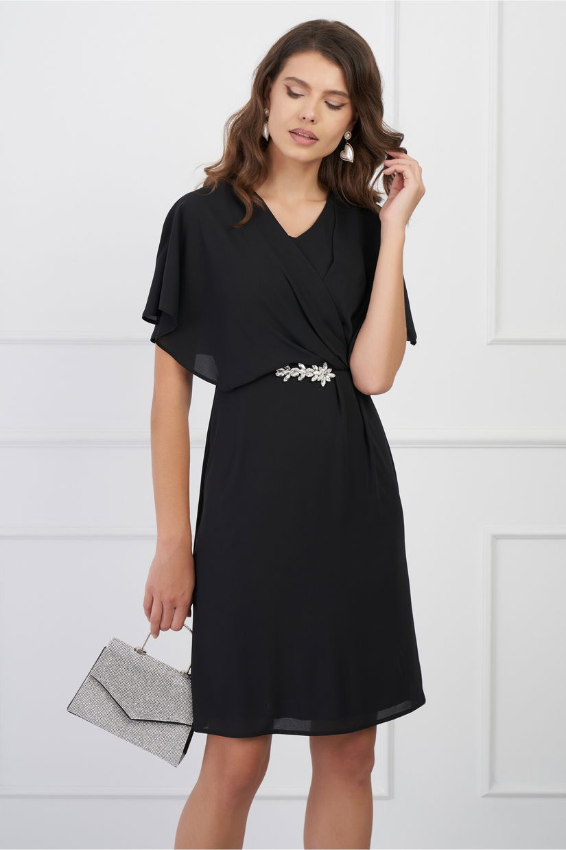 Rochie DY Fashion neagra din voal cu accesoriu in talie