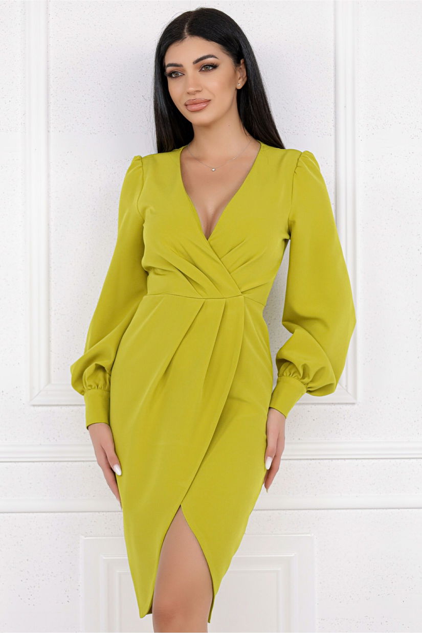 Rochie MBG galben lime petrecuta cu pliuri