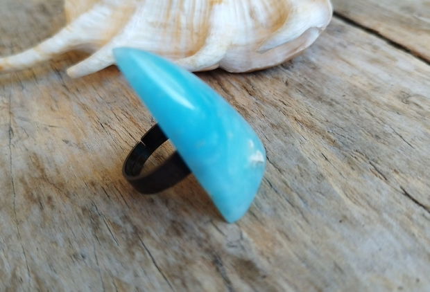 Inel reglabil bronz cu larimar