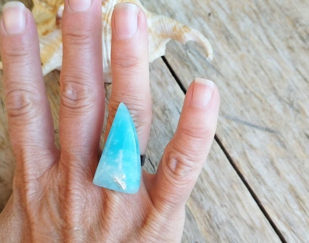 Inel reglabil bronz cu larimar