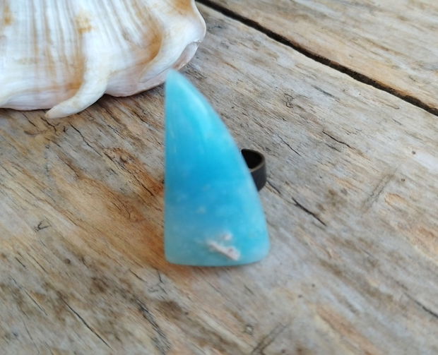 Inel reglabil bronz cu larimar