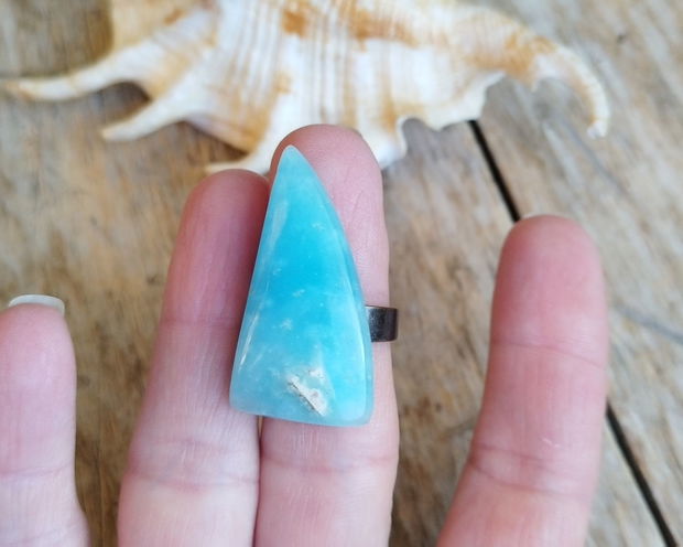 Inel reglabil bronz cu larimar