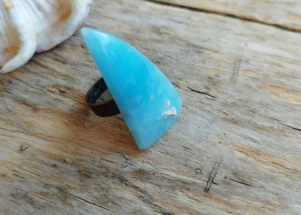 Inel reglabil bronz cu larimar