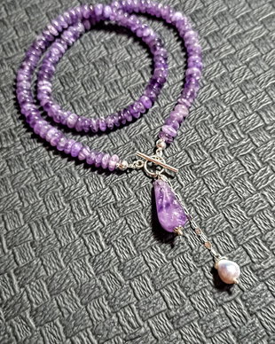 Colier argint ametist perla naturala de cultura baroc heishi disc toggle lant argint boho chic trendy - Transport gratuit
