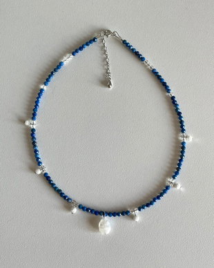 Colier reglabil cu lapis lazuli, piatra lunii și argint rodiat