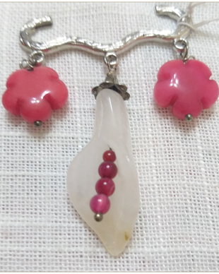 BROSA- CALA DE CUART ROZ SI FLORI DE JAD FUCSIA