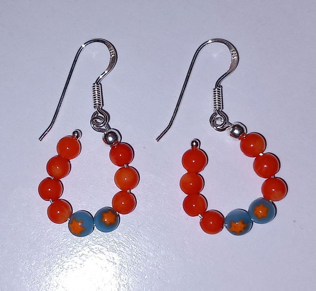 Cercei handmade coral, millefiori si argint