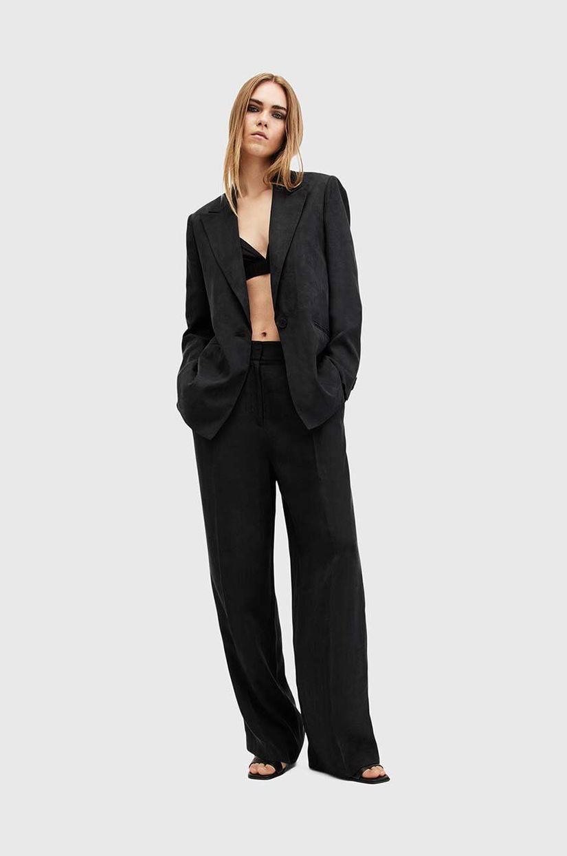 AllSaints pantaloni AVERIE TEN TROUSER femei, culoarea negru, lat, high waist, W027QC