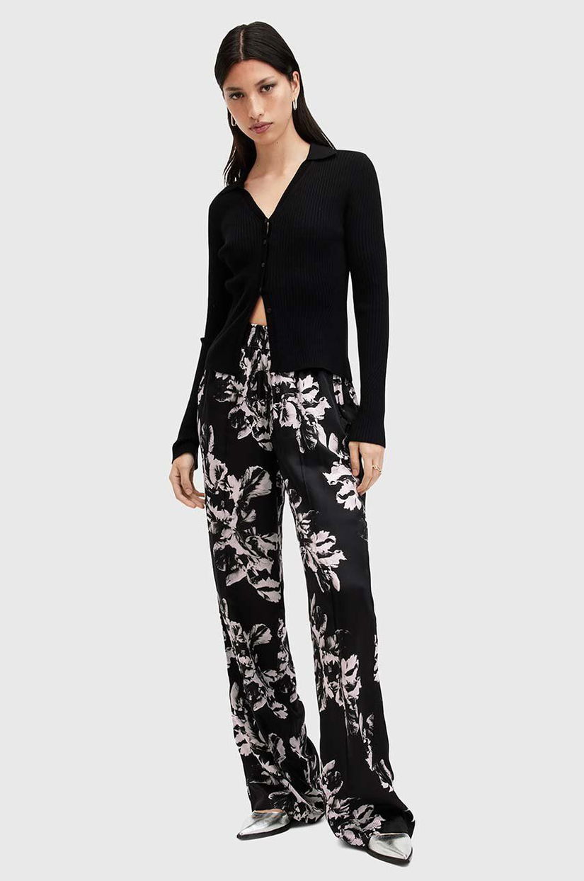 AllSaints pantaloni din amestec de mătase CHARLI TROUSER culoarea negru, lat, high waist, W006TB