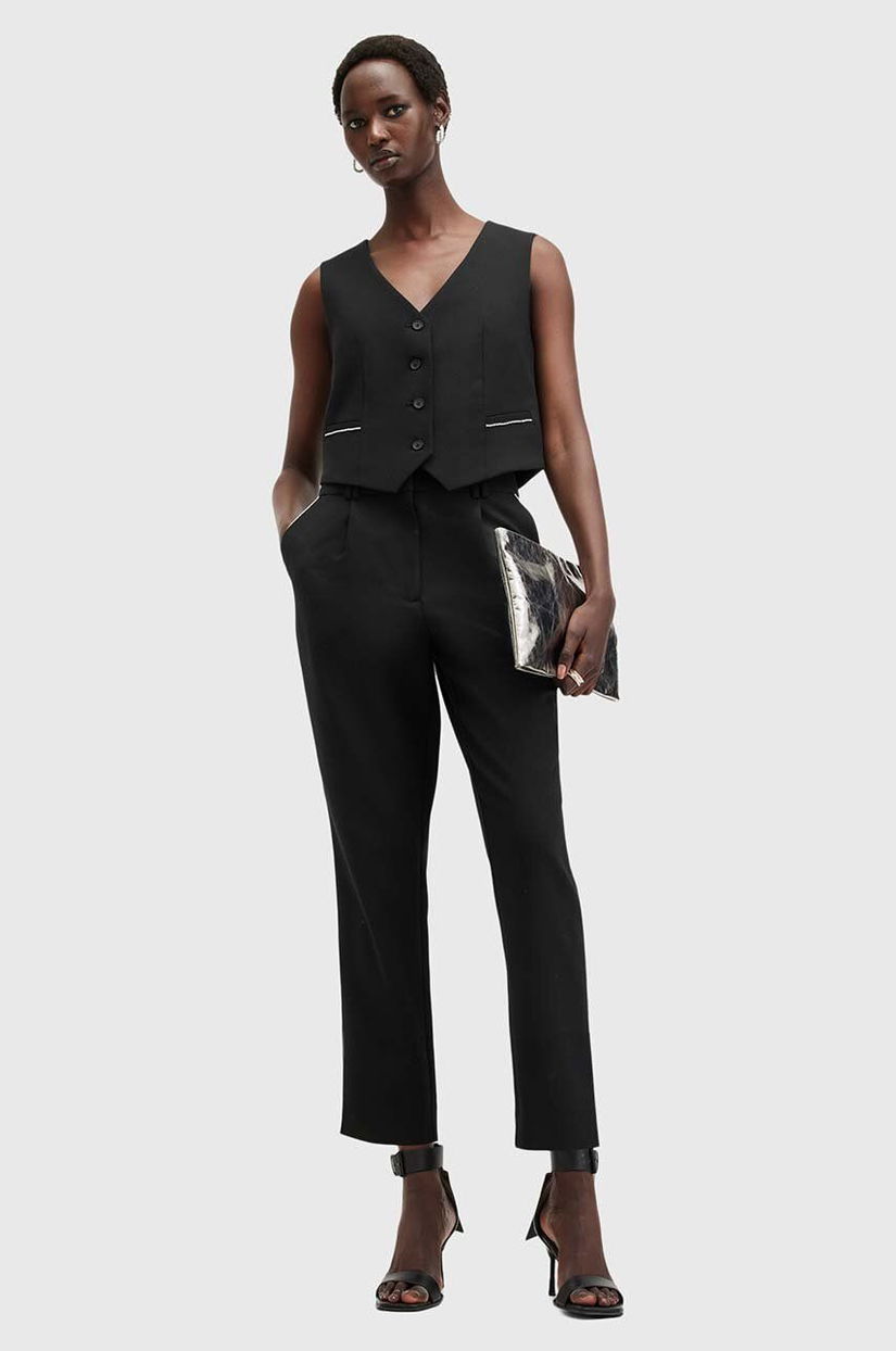 AllSaints pantaloni din lana ATLAS KRYS TROUSER culoarea negru, fason chinos, high waist, W007QB