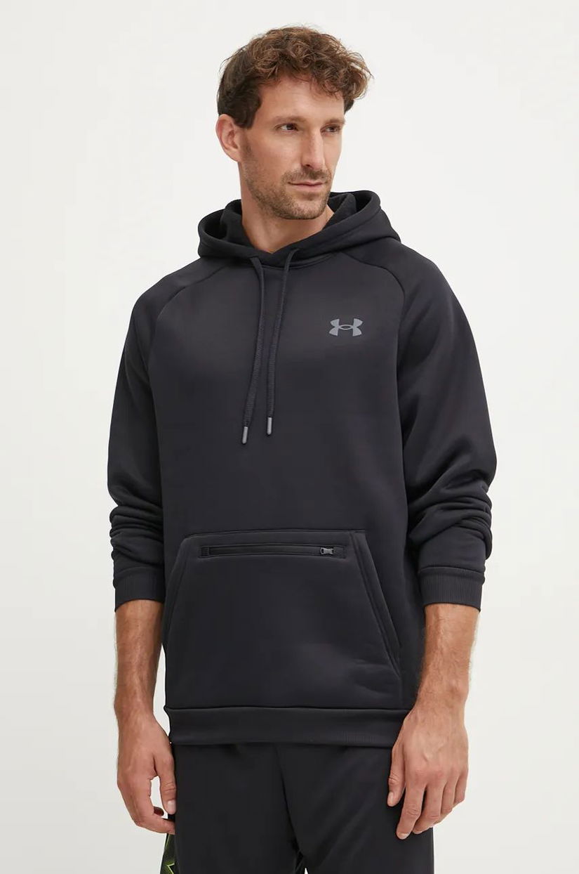 Under Armour hanorac de antrenament Armour Fleece Pro Kanga culoarea negru, cu glugă, neted, 1389342