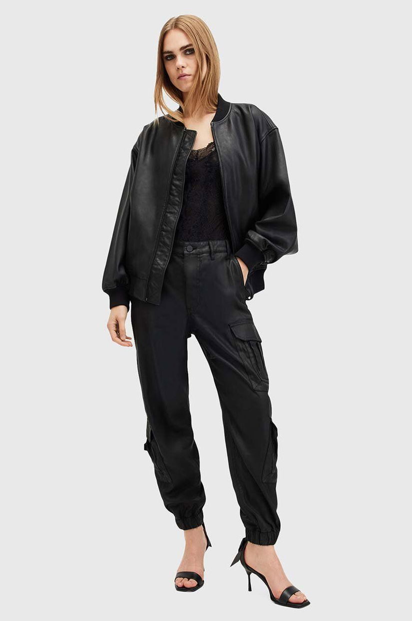 AllSaints pantaloni HIMARI CARGO TROUSER femei, culoarea negru, fason cargo, medium waist, W003TC