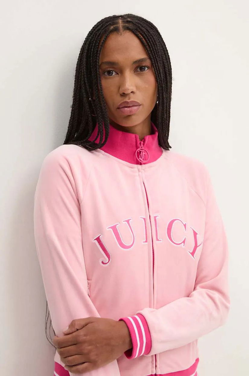 Juicy Couture bluză din velur TANYA TRACKTOP culoarea roz, cu imprimeu, JCSCT224417