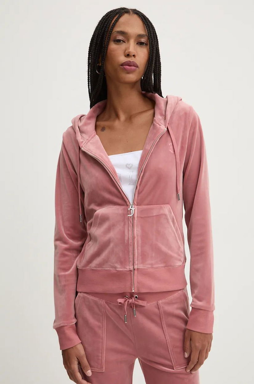 Juicy Couture bluza ROBERTSON CLASS femei, culoarea roz, cu glugă, neted, JCAP176EU