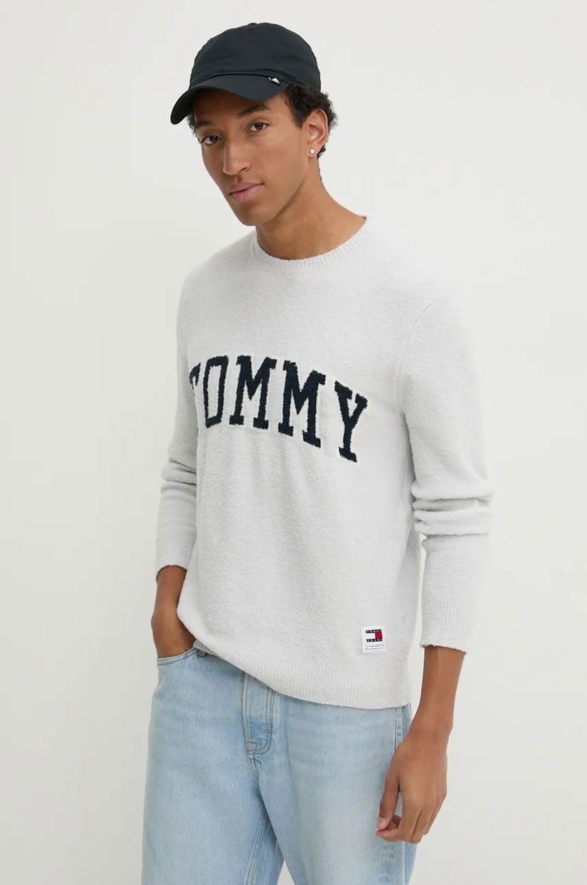 Tommy Jeans pulover din amestec de lana barbati, culoarea gri, DM0DM19439