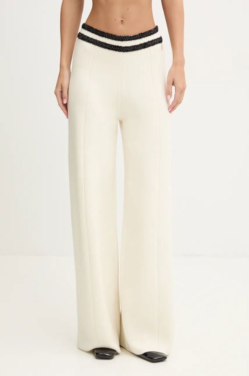 Blugirl Blumarine pantaloni din lana culoarea bej, lat, high waist, RF4153.MA28O