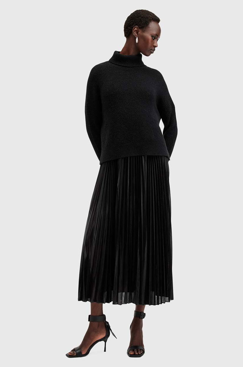 AllSaints rochie si pulover SPARK DRESS culoarea negru, midi, evazati, W082DB