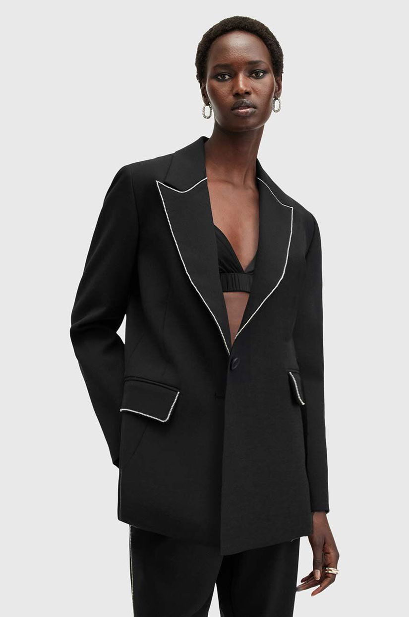 AllSaints sacou din lana ATLAS KRYS BLAZER culoarea negru, un singur rand de nasturi, neted, W005QB