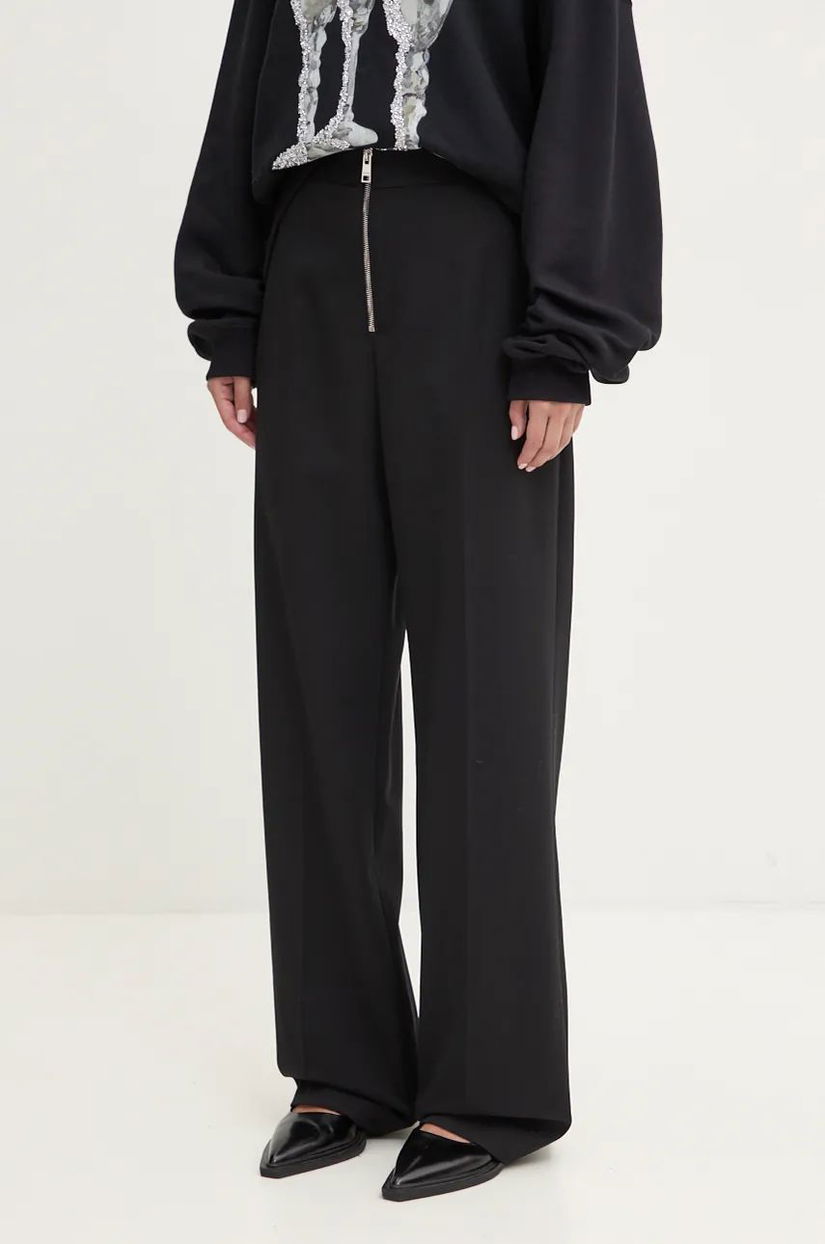 MSGM pantaloni din lana culoarea negru, drept, high waist, 3742MDP06.247810