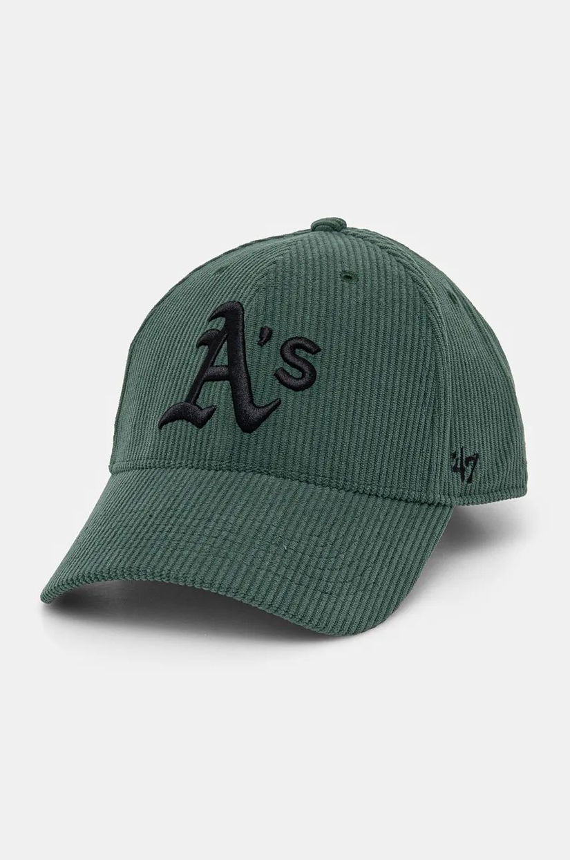 47 brand șapcă de baseball din catifea MLB Oakland Athletics culoarea verde, cu imprimeu, B-THCKM18EWS-DG