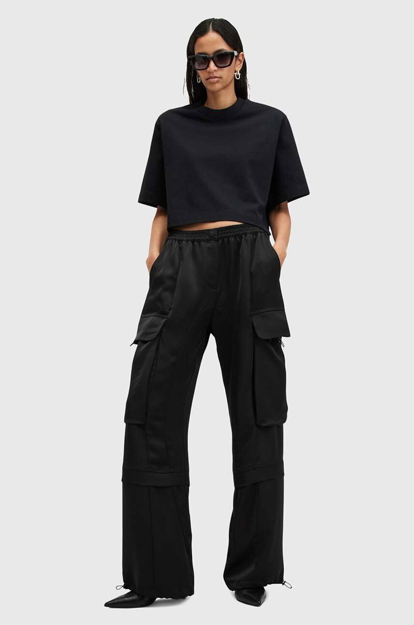 AllSaints pantaloni BARBARA TROUSER femei, culoarea negru, fason cargo, high waist, W011TB