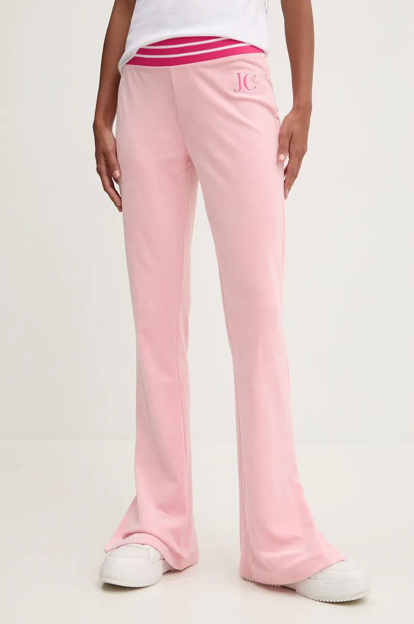 Juicy Couture pantaloni de trening din velur KURT TRACK PANT culoarea roz, cu imprimeu, JCSBJ224418