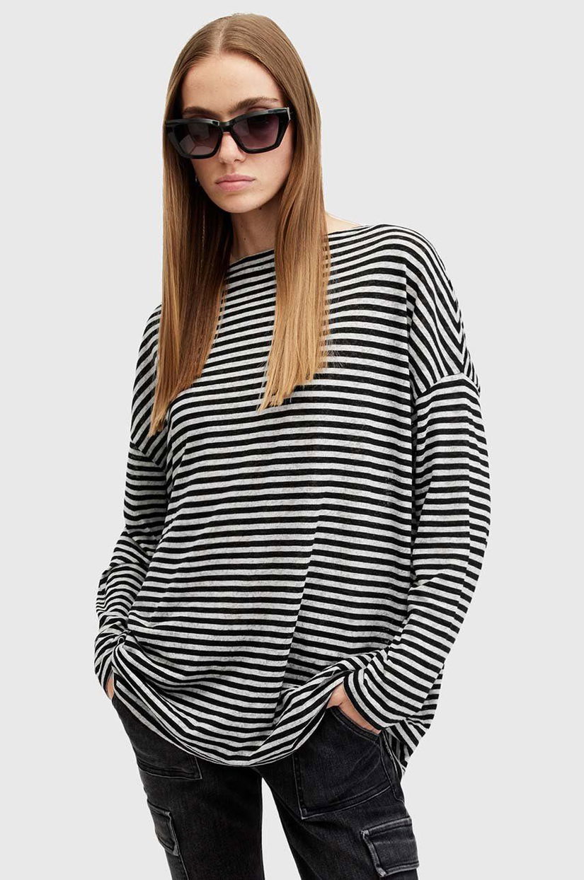 AllSaints bluza RITA STRIPE TEE femei, culoarea alb, modelator, W003JY