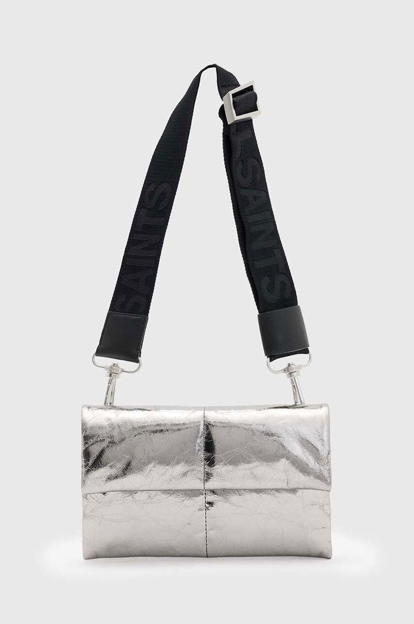 AllSaints poseta de piele EZRA QUILT CROSSBODY culoarea argintiu, W308XB