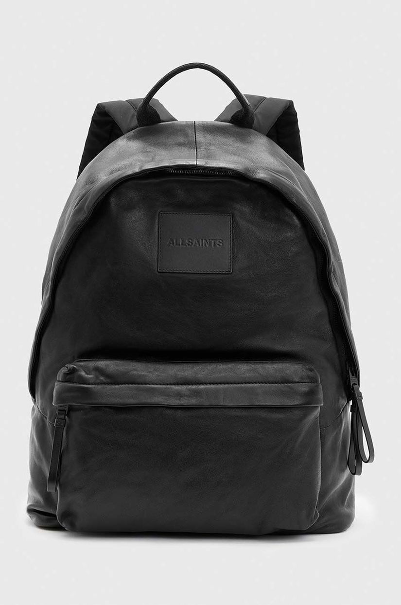 AllSaints ghiozdan de piele CARABINER BACKPACK barbati, culoarea negru, mare, neted, M164XB