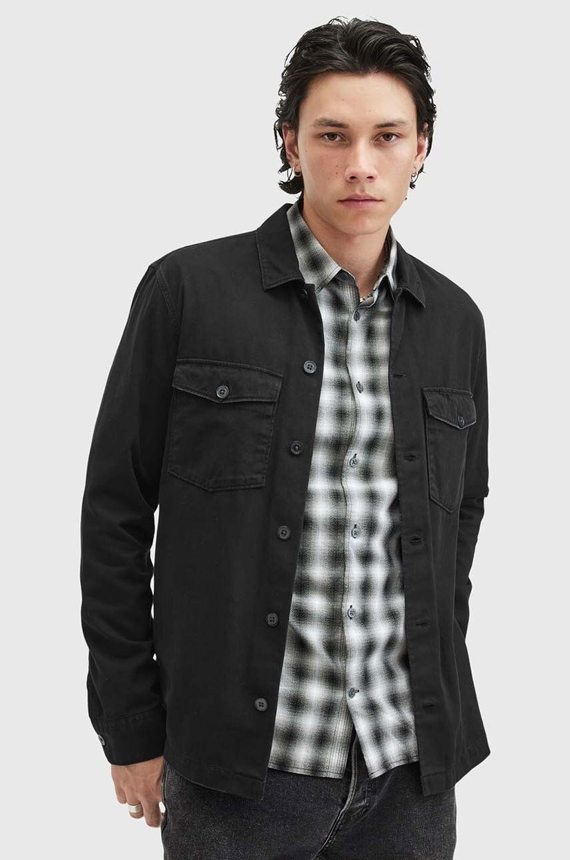 AllSaints camasa din bumbac SPOTTER LS SHIRT barbati, culoarea negru, cu guler clasic, slim, M154SB