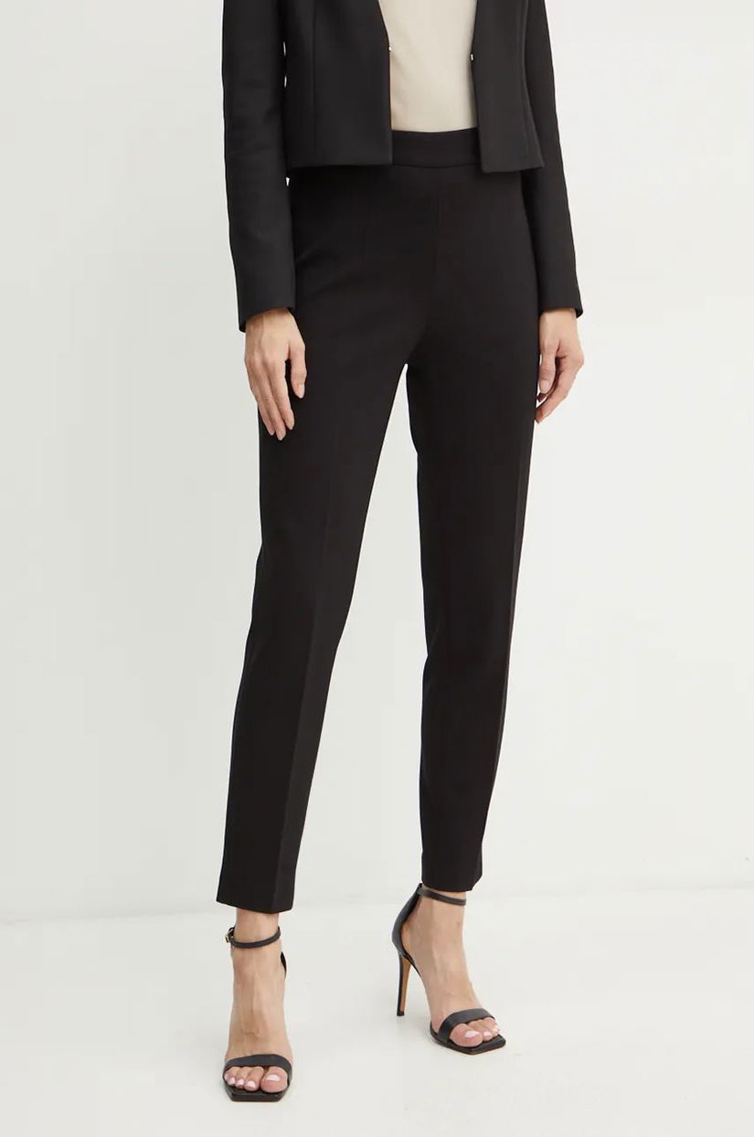 BOSS pantaloni femei, culoarea negru, drept, high waist, 50490056