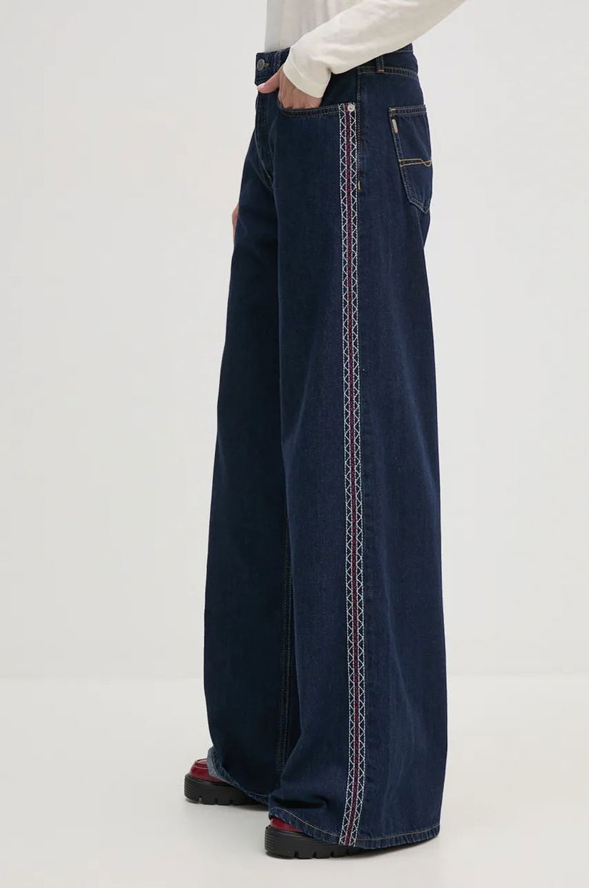 Pepe Jeans jeansi WIDE LEG JEANS MW CRAFT femei, culoarea albastru marin, PL204839