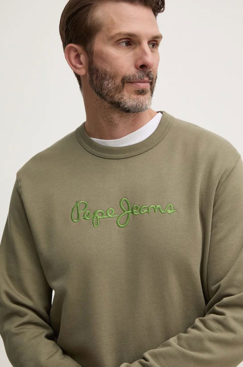 Pepe Jeans hanorac de bumbac NEW JOE CREW barbati, culoarea verde, cu imprimeu, PM582715