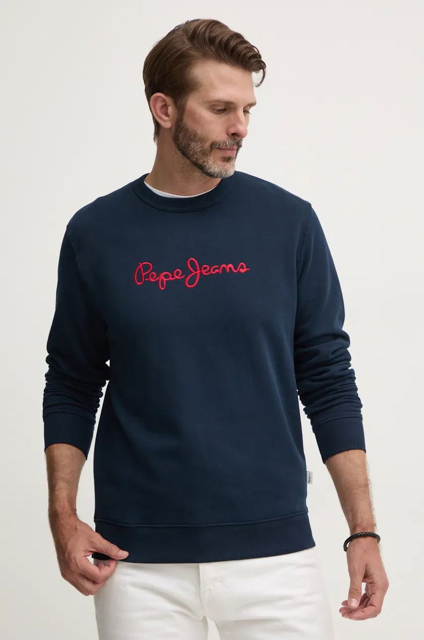 Pepe Jeans hanorac de bumbac NEW JOE CREW barbati, culoarea albastru marin, cu imprimeu, PM582715