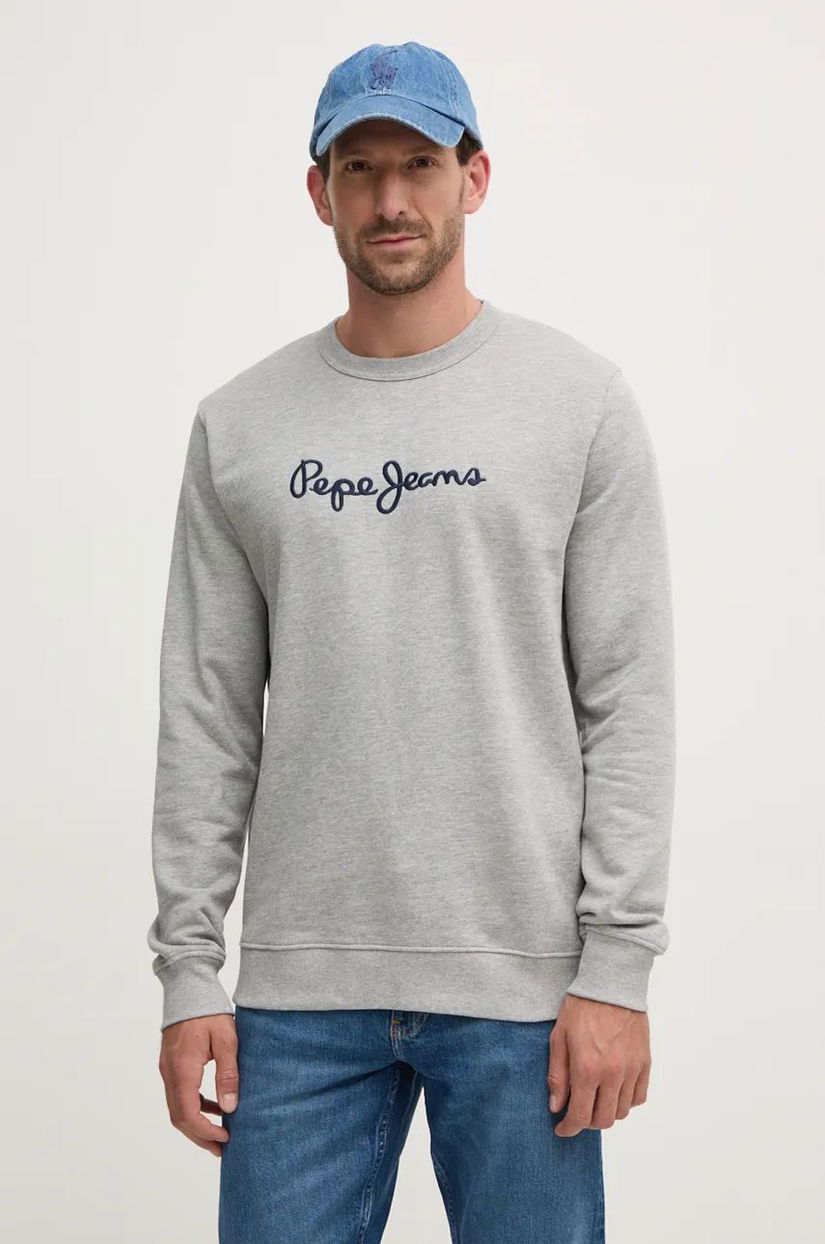 Pepe Jeans hanorac de bumbac NEW JOE CREW barbati, culoarea gri, cu imprimeu, PM582715