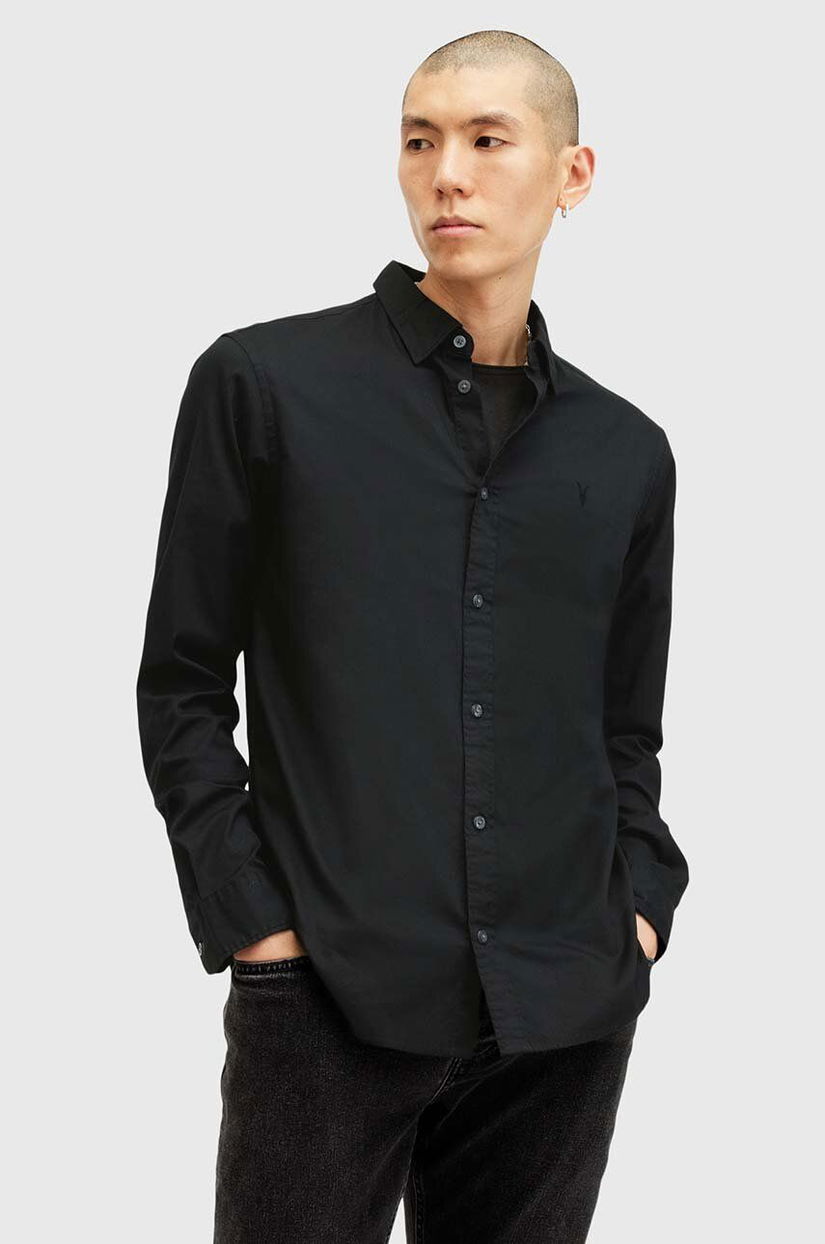 AllSaints camasa din bumbac HAWTHORNE LS SHIRT barbati, culoarea negru, cu guler clasic, slim, M150SB