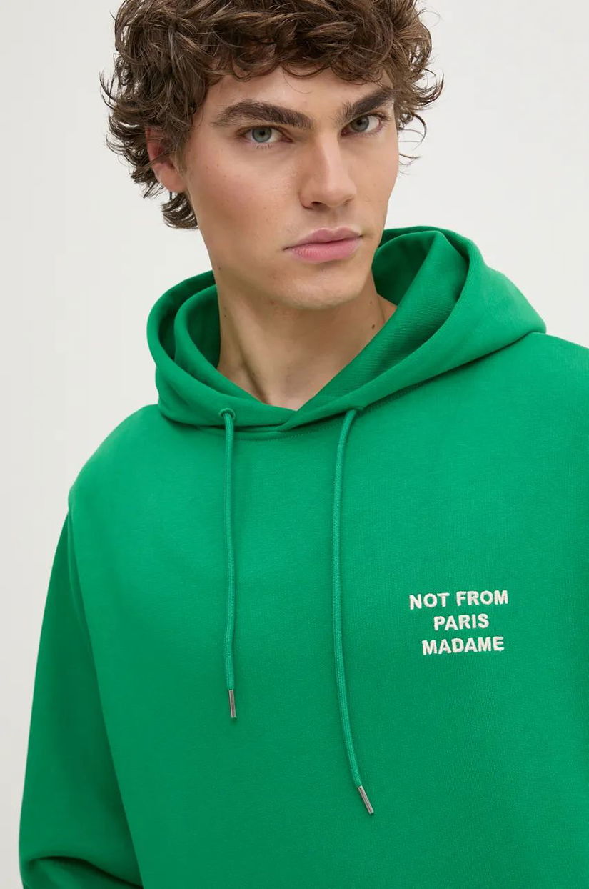 Drôle de Monsieur bluza barbati, culoarea verde, cu glugă, neted, E.HO162.CO127.GN Le Hoodie Slogan