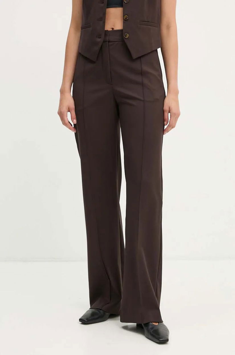 Samsoe Samsoe pantaloni femei, culoarea maro, drept, high waist