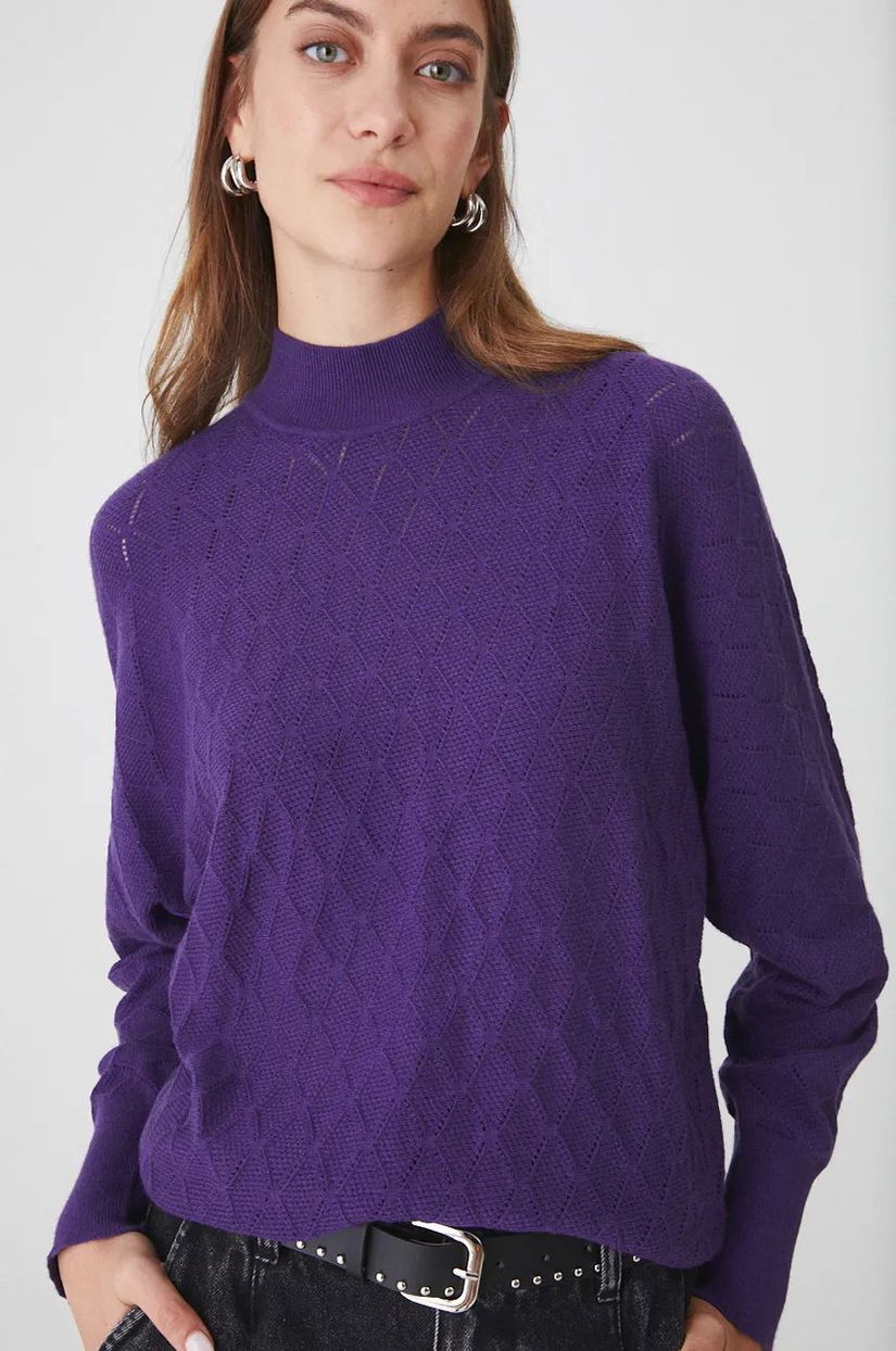 Medicine pulover femei, culoarea violet, light, cu turtleneck