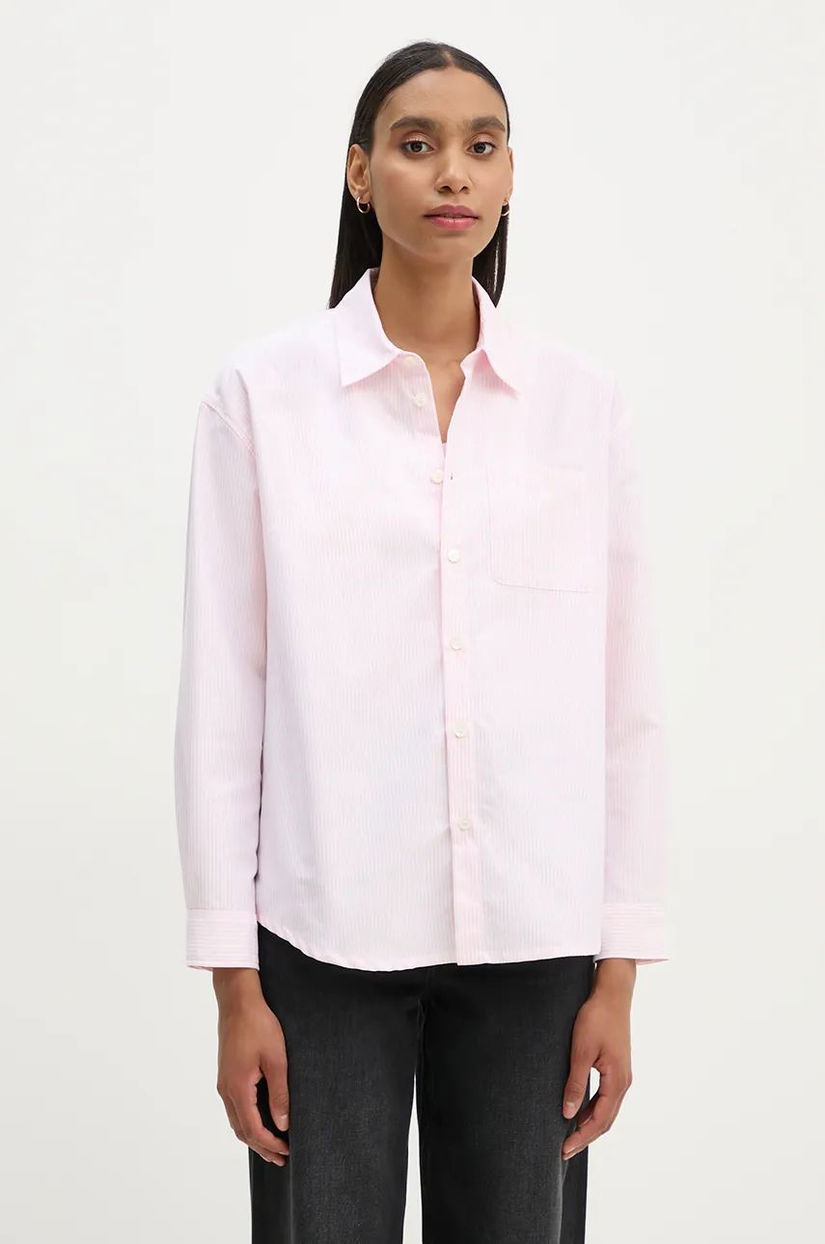 A.P.C. cămașă din bumbac chemise boyfriend logo femei, culoarea roz, cu guler clasic, relaxed, COGUH.F12550