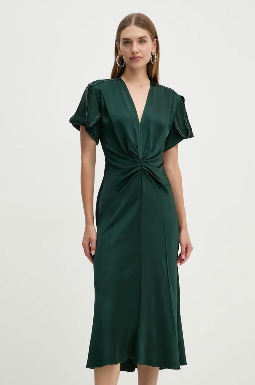 Victoria Beckham rochie culoarea verde, midi, evazati, 1424WDR005195D