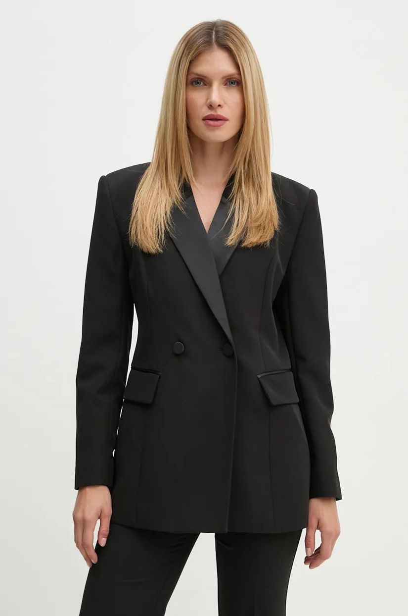 Bruuns Bazaar sacou RubysusBBTuxi blazer culoarea negru, cu doua randuri de nasturi, neted, BBW4114