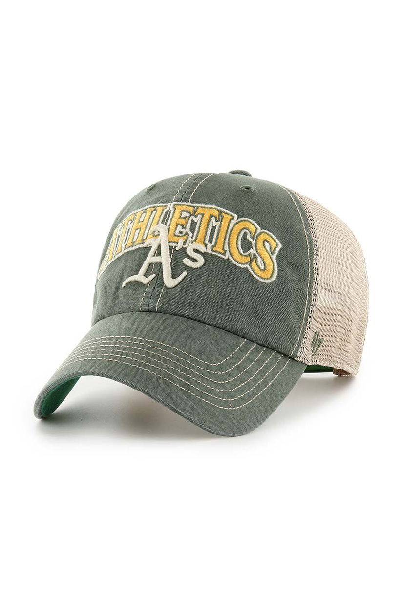 47 brand sapca MLB Oakland Athletics culoarea verde, cu imprimeu, B-TSCLA18LAP-BTB