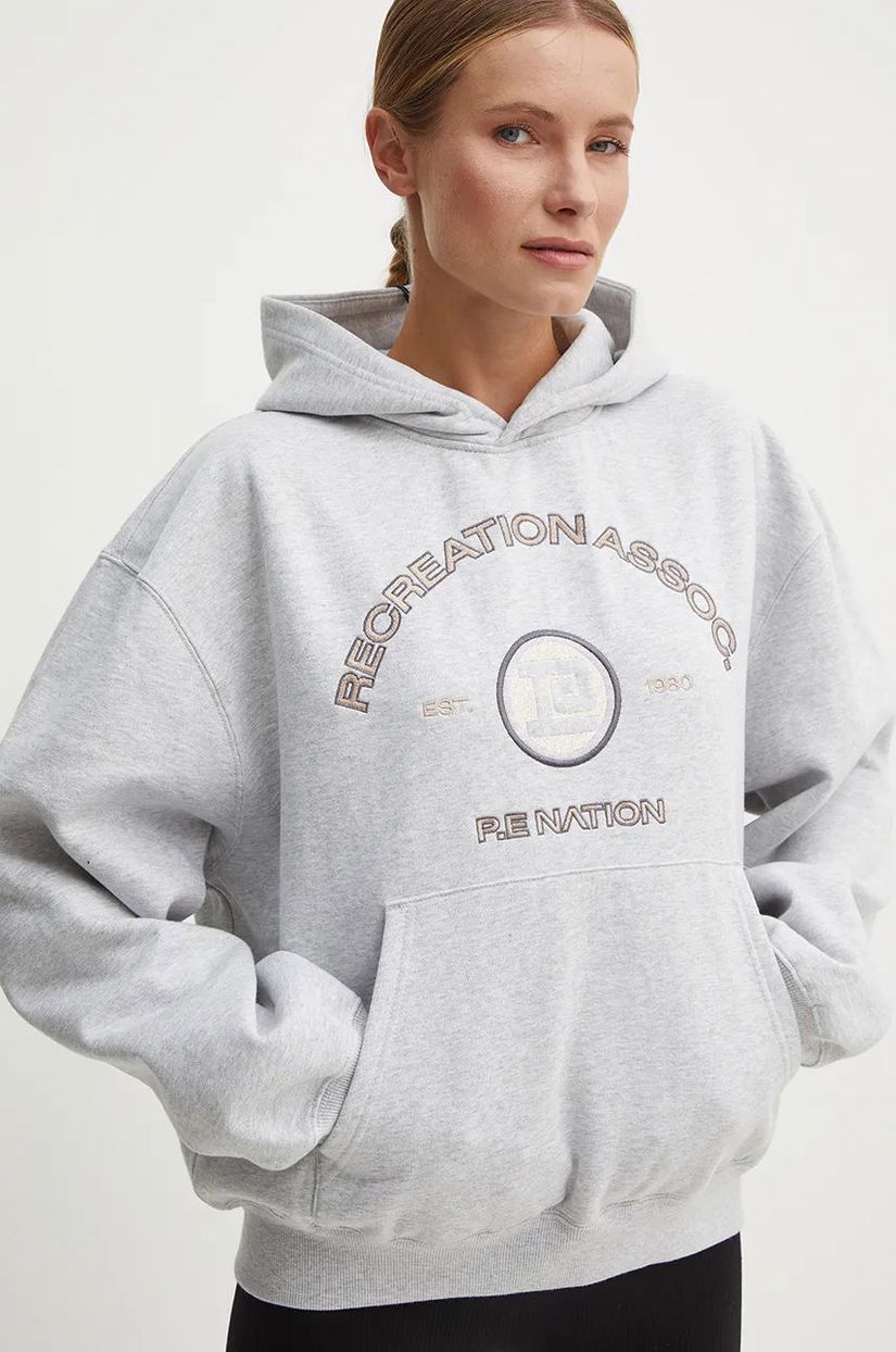 P.E Nation bluza Outfield Hoodie femei, culoarea gri, cu glugă, melanj, 243H396