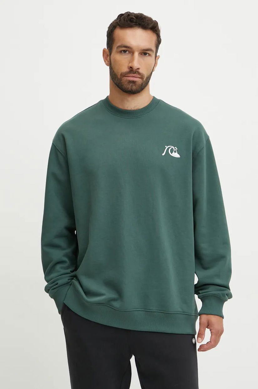 Quiksilver bluza Dna Bubble Logo Crew barbati, culoarea verde, cu imprimeu, AQYFT03375