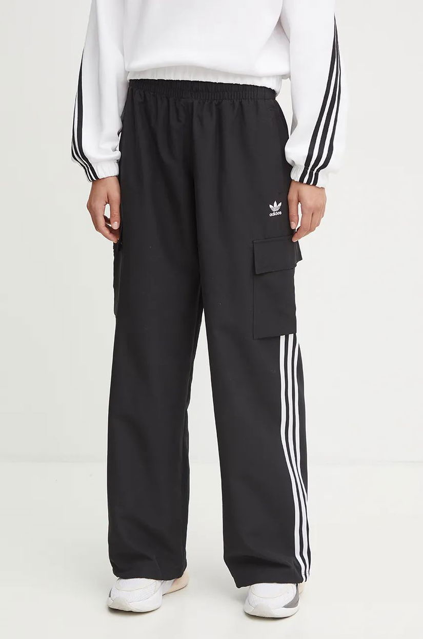 adidas Originals pantaloni femei, culoarea negru, fason cargo, high waist, JF1292