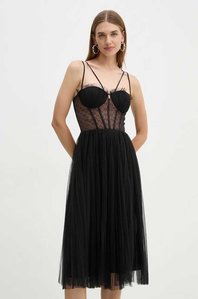 Elisabetta Franchi rochie culoarea negru, midi, evazati, AB73847E2